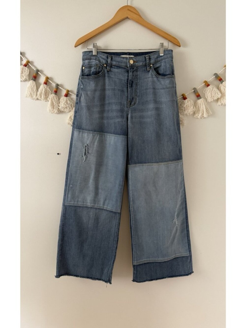 Anthropologie Fidelity Denim Ziggy Oversized Full Wide Leg Jeans Patchwork Boho